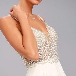 NWT - TRUE LOVE WHITE BEADED RHINESTONE MAXI DRESS